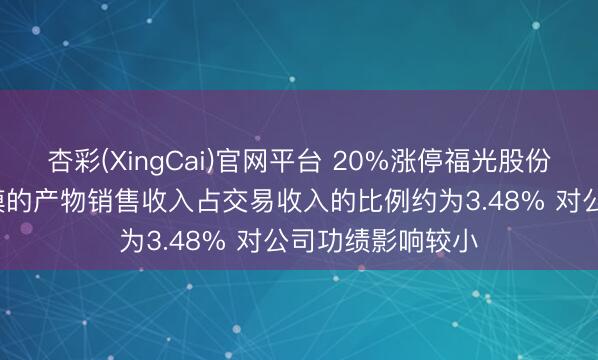 杏彩(XingCai)官网平台 20%涨停福光股份: 利用于航天规模的产物销售收入占交易收入的比例约为3.48% 对公司功绩影响较小